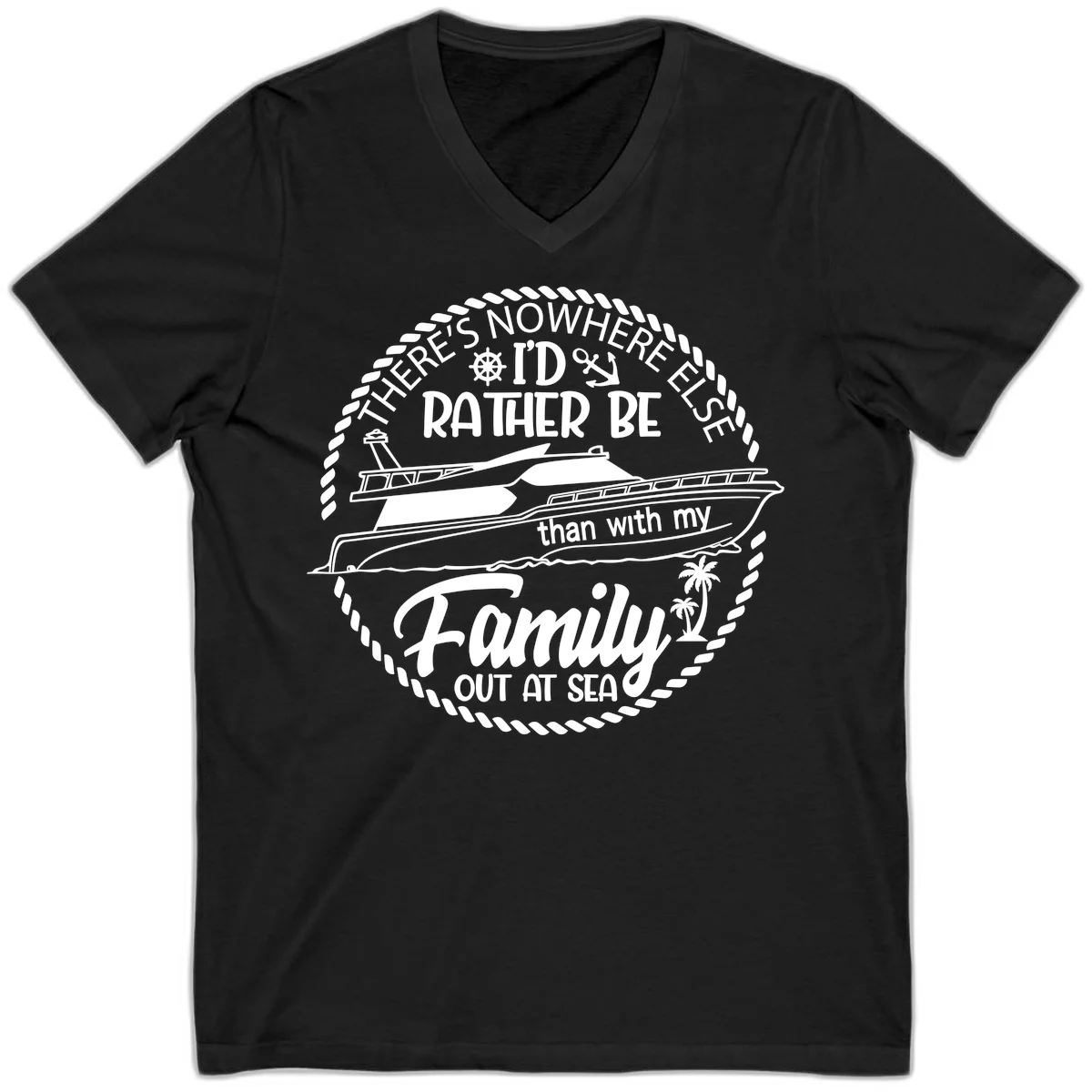 Rather Be With My Family Out At Sea V-Neck in Black