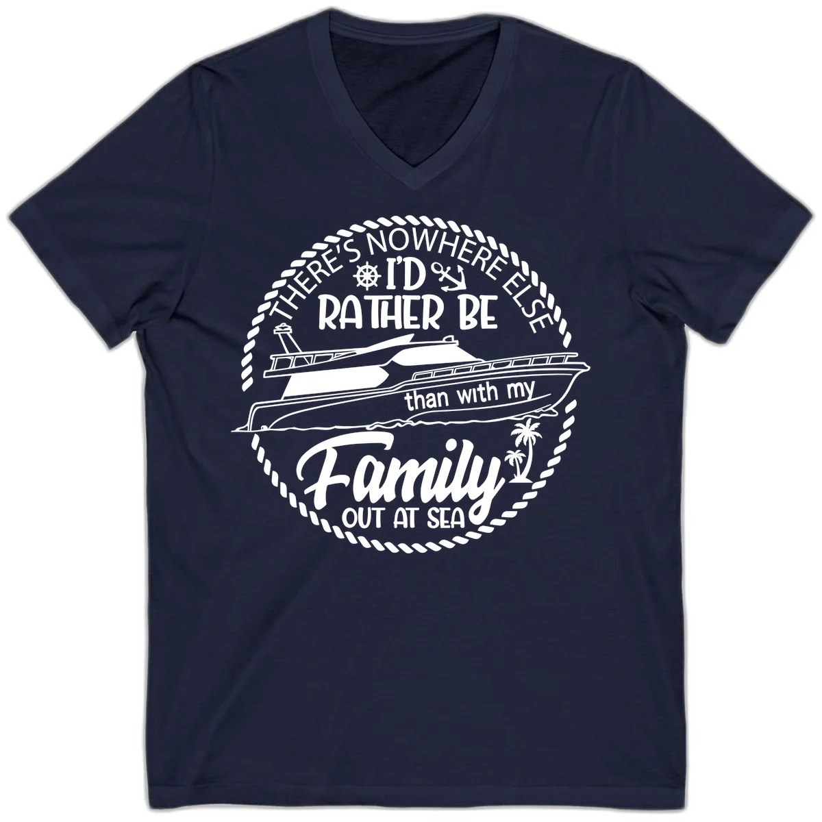 Rather Be With My Family Out At Sea V-Neck in Navy