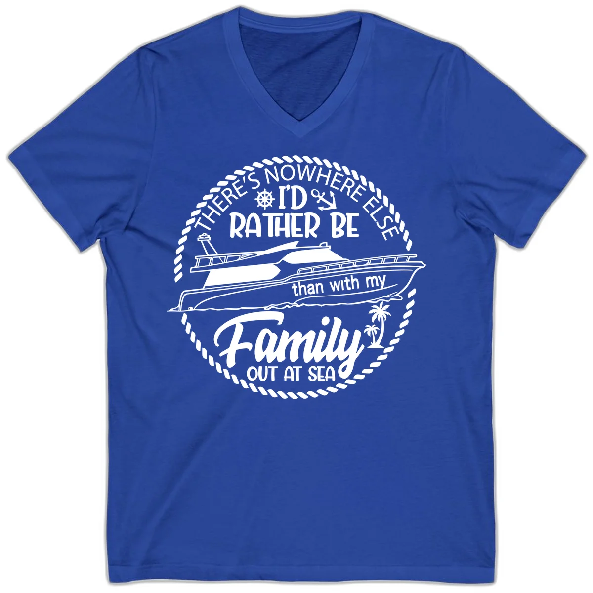 Rather Be With My Family Out At Sea V-Neck in True Royal