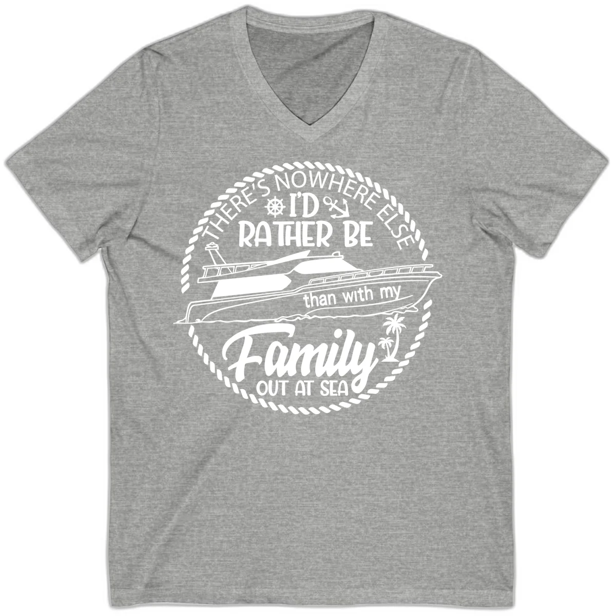 Rather Be With My Family Out At Sea V-Neck in Athletic Heather