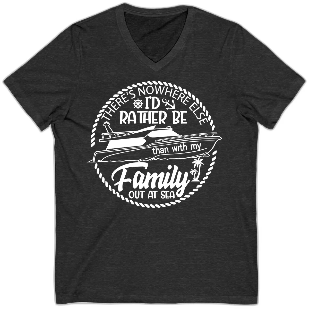 Rather Be With My Family Out At Sea V-Neck in Dark Grey Heather