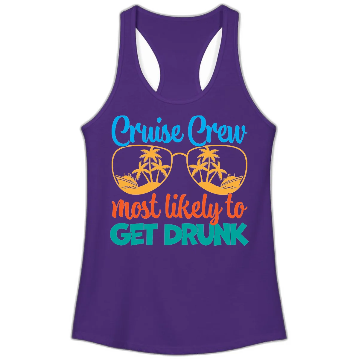 Cruise Crew Most Likely To Get Drunk Ladies Tank in Solid Purple Rush