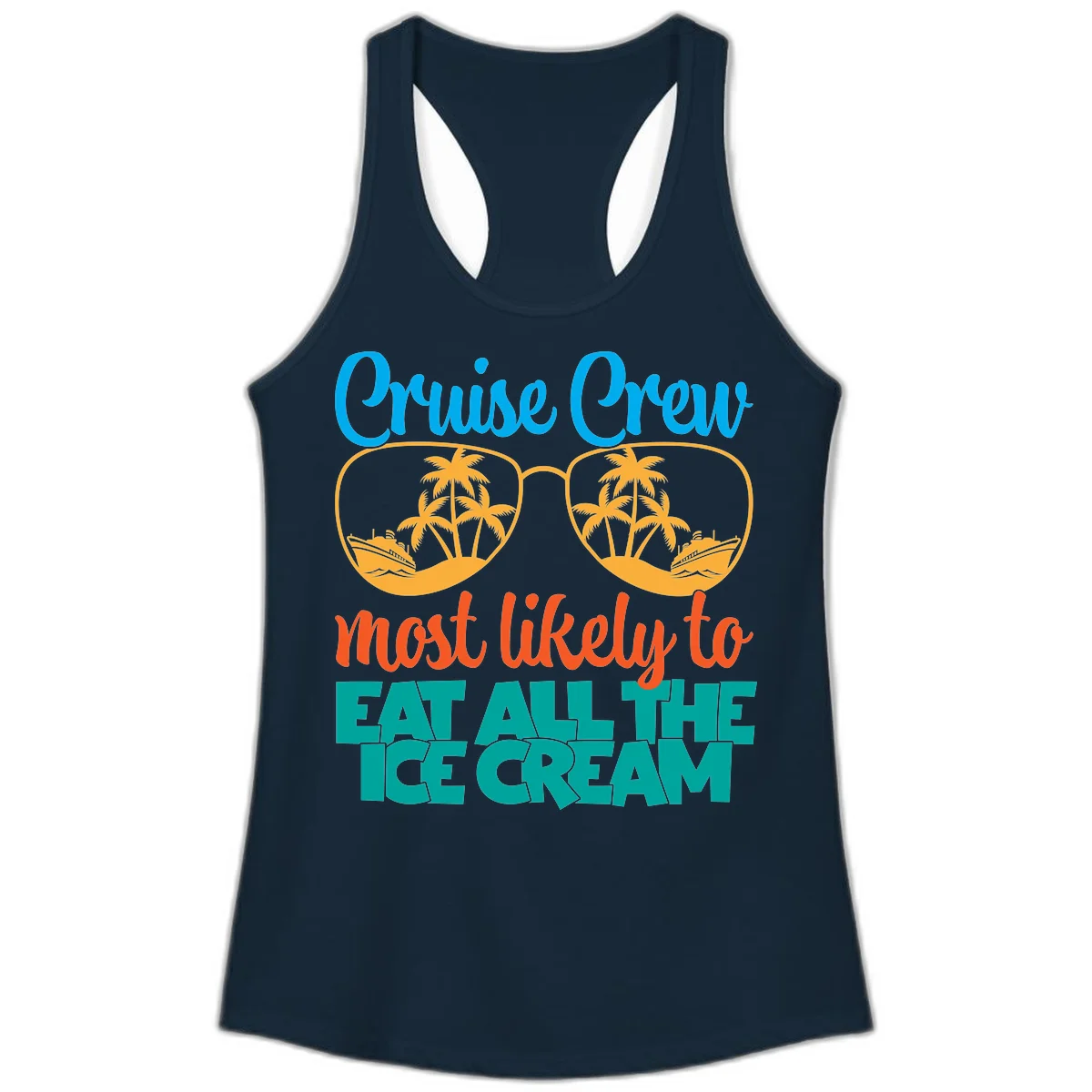 Cruise Crew Most Likely To Eat All The Ice Cream Ladies Tank in Solid Midnight Navy