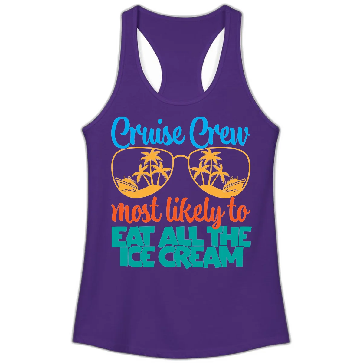 Cruise Crew Most Likely To Eat All The Ice Cream Ladies Tank in Solid Purple Rush