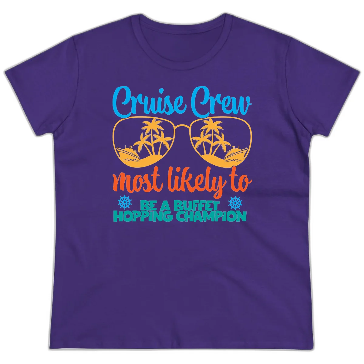 Cruise Crew Most Likely To Be A Buffet Champion Ladies Tee in Purple
