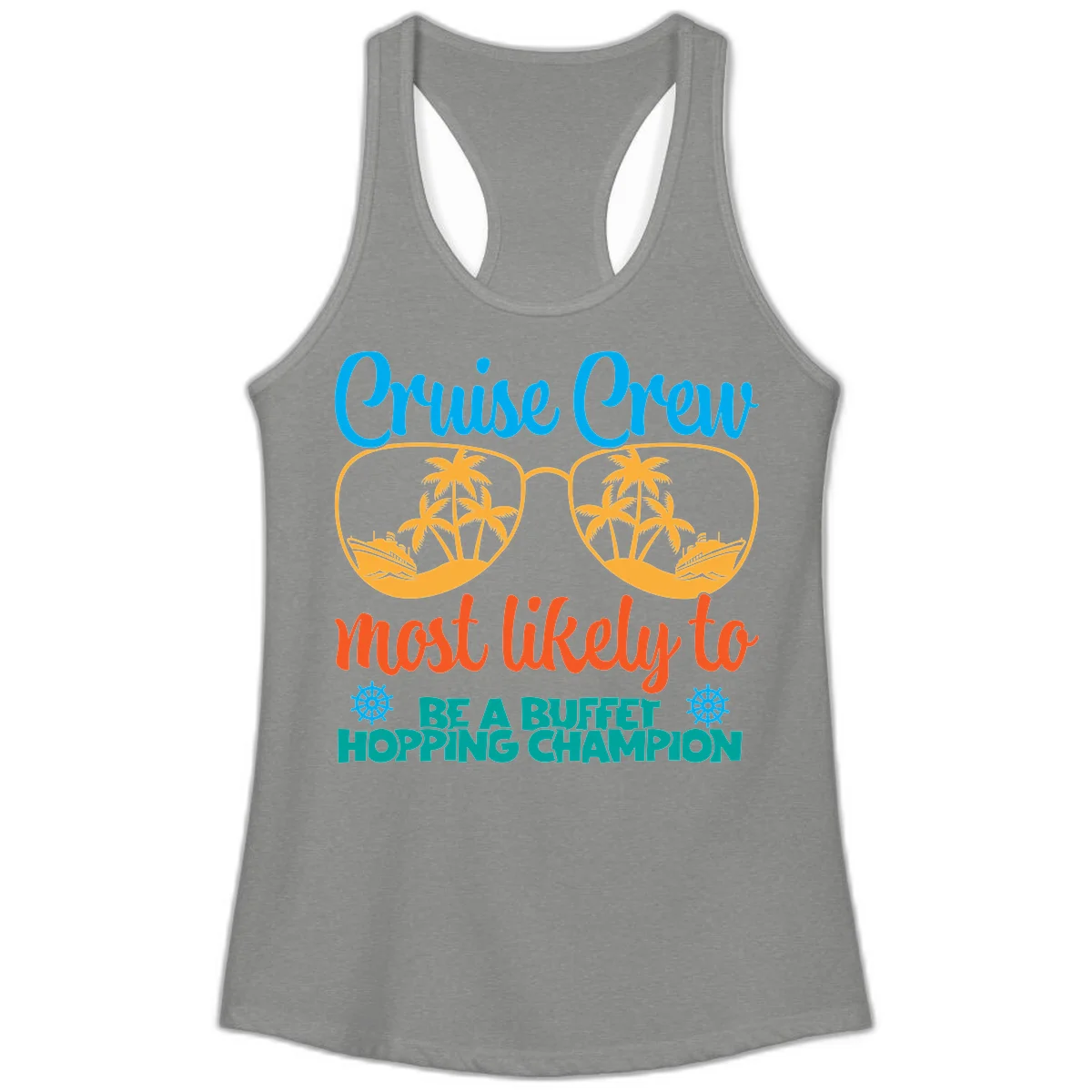 Cruise Crew Most Likely To Be A Buffet Champion Ladies Tank in Heather Grey