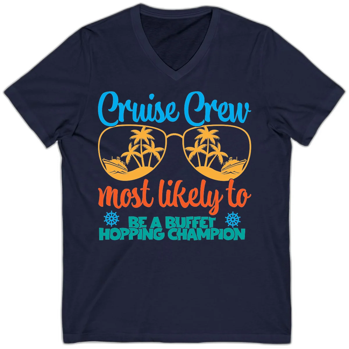 Cruise Crew Most Likely To Be A Buffet Champion V-Neck in Navy