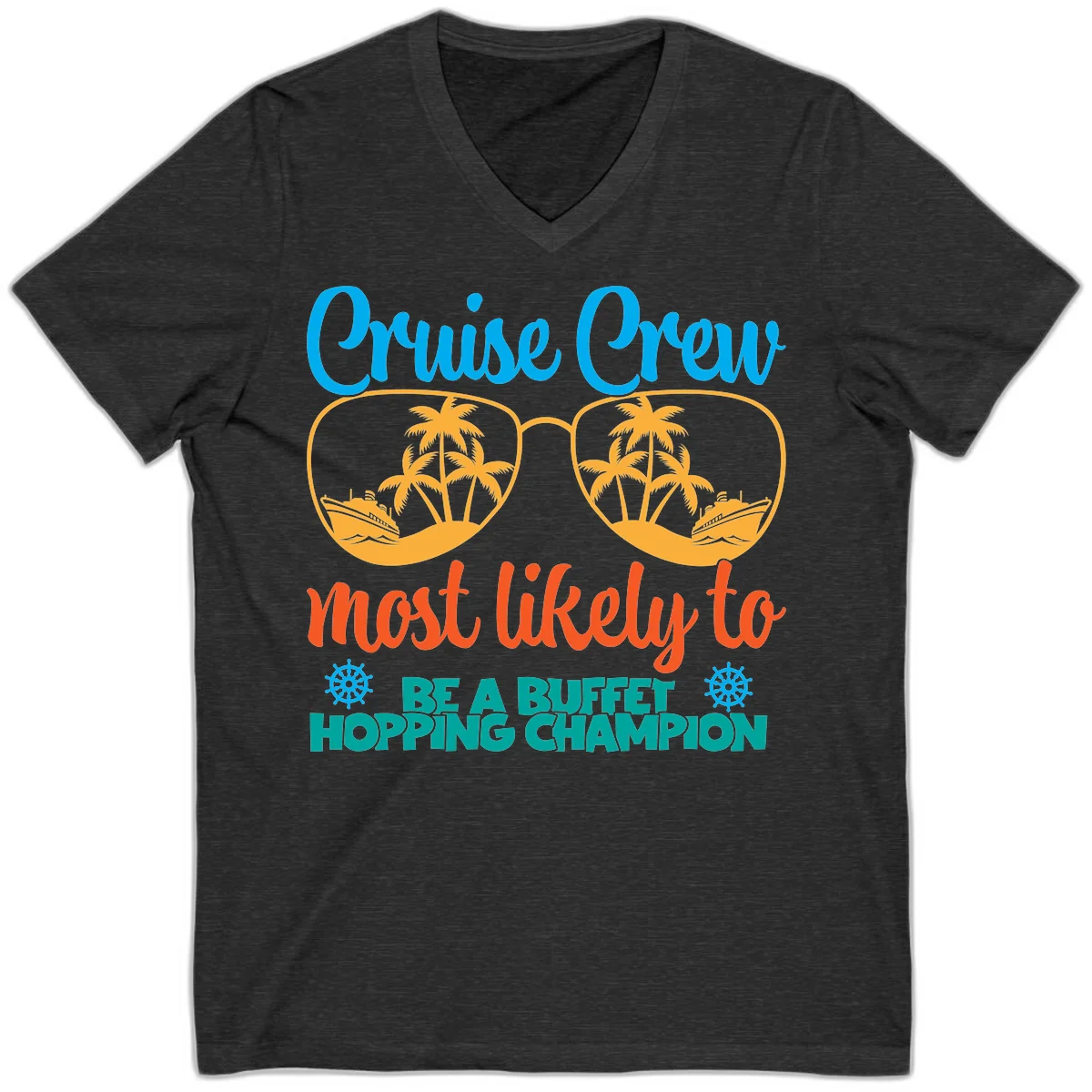Cruise Crew Most Likely To Be A Buffet Champion V-Neck in Dark Grey Heather