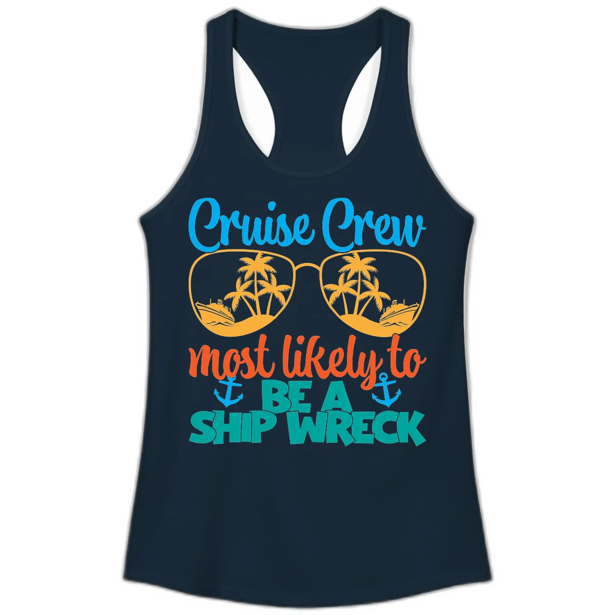 Cruise Crew Most Likely To Be A Ship Wreck Ladies Tank in Solid Midnight Navy