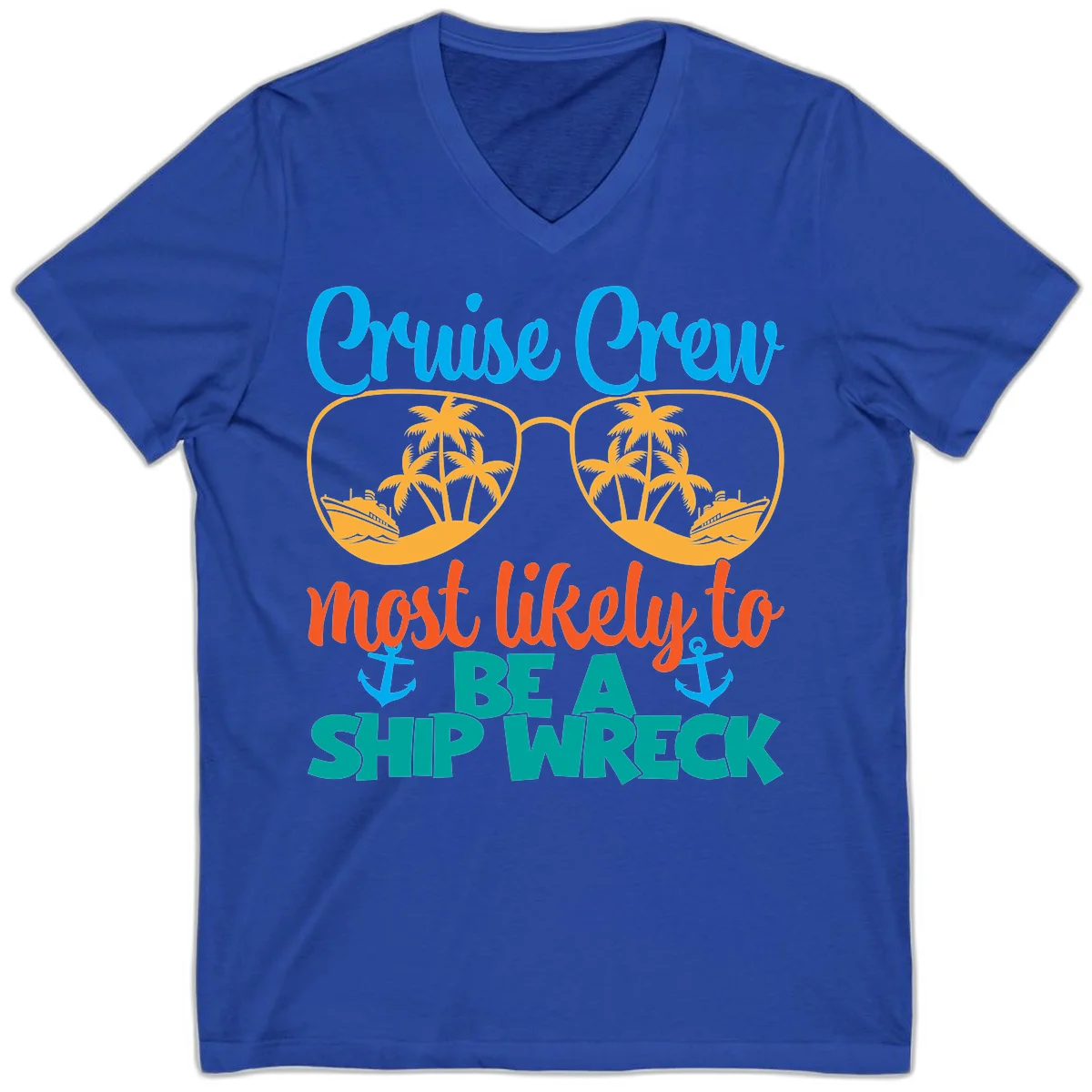 Cruise Crew Most Likely To Be A Ship Wreck V-Neck in True Royal