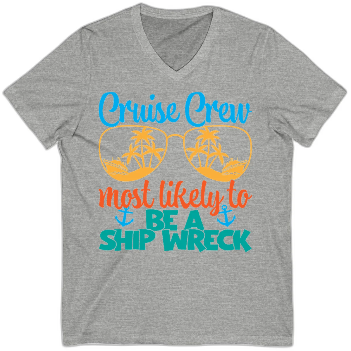 Cruise Crew Most Likely To Be A Ship Wreck V-Neck in Athletic Heather