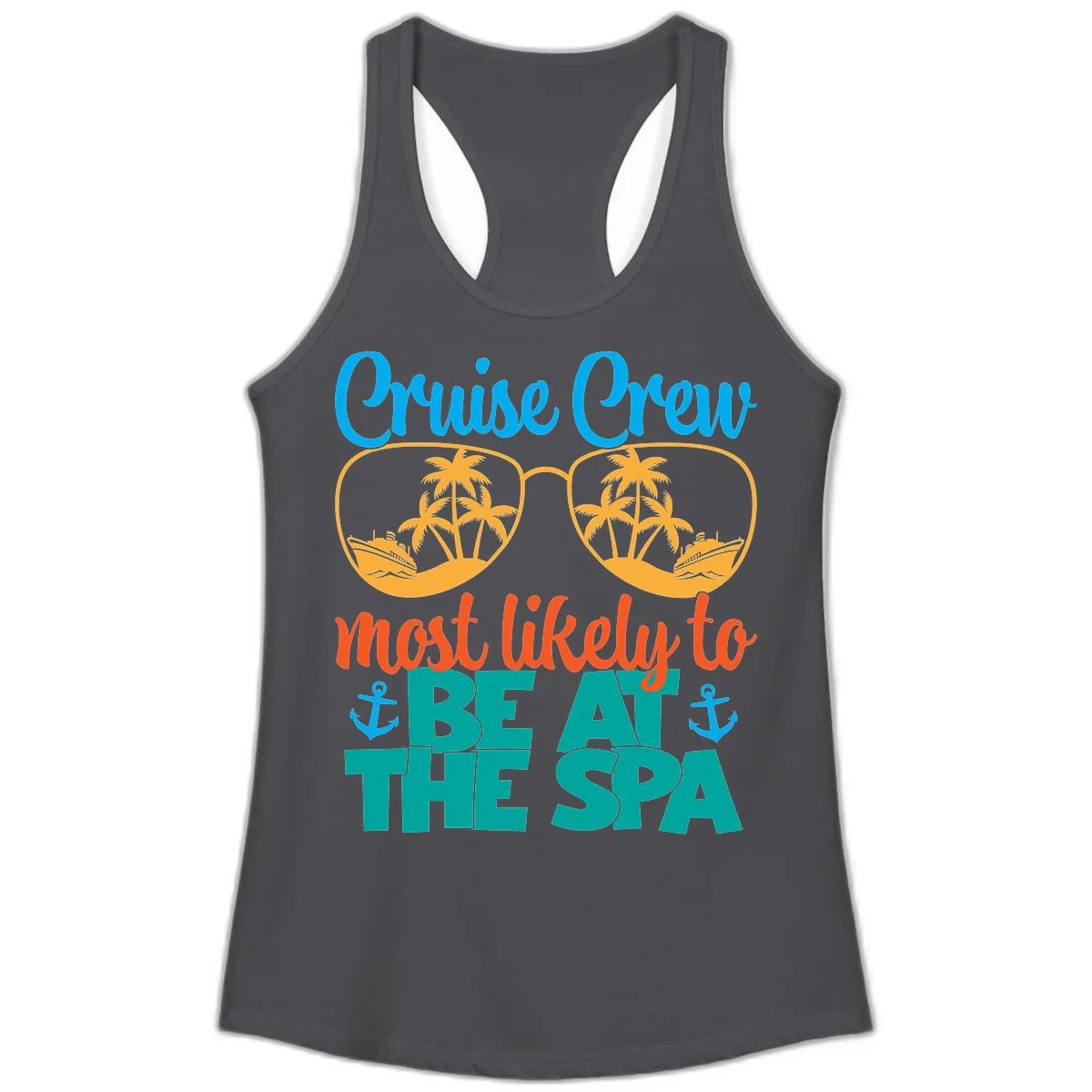 Cruise Crew Most Likely To Be At The Sea Ladies Tank in Solid Dark Gray