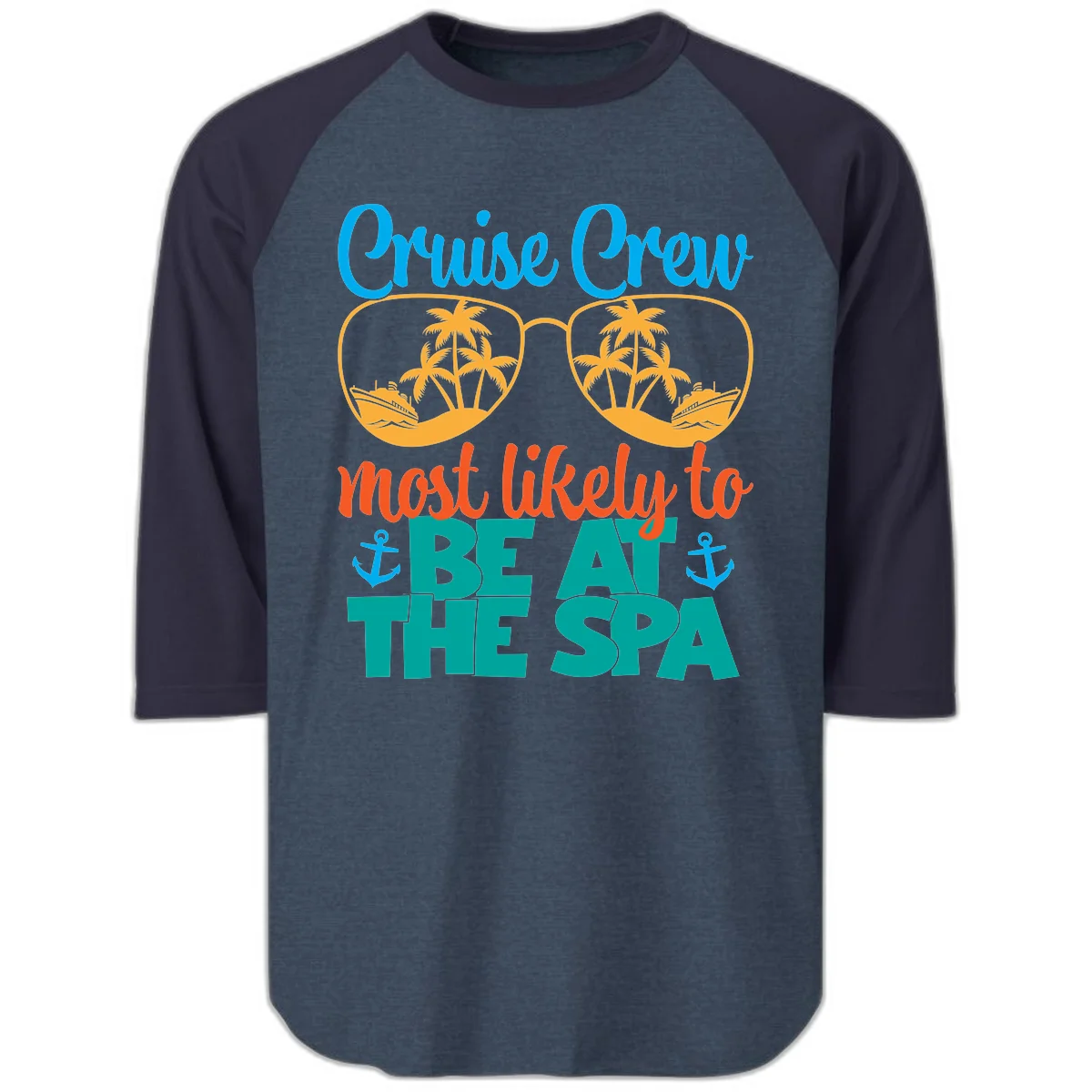 Cruise Crew Most Likely To Be At The Sea Raglan 3/4 in Heather Denim Navy