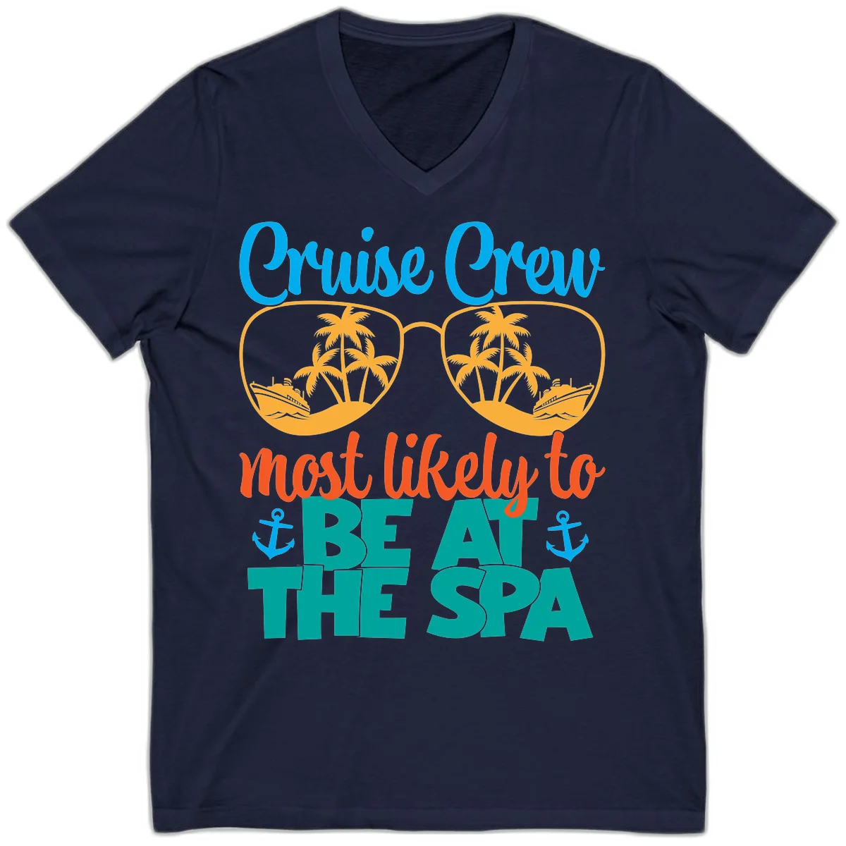 Cruise Crew Most Likely To Be At The Sea V-Neck in Navy