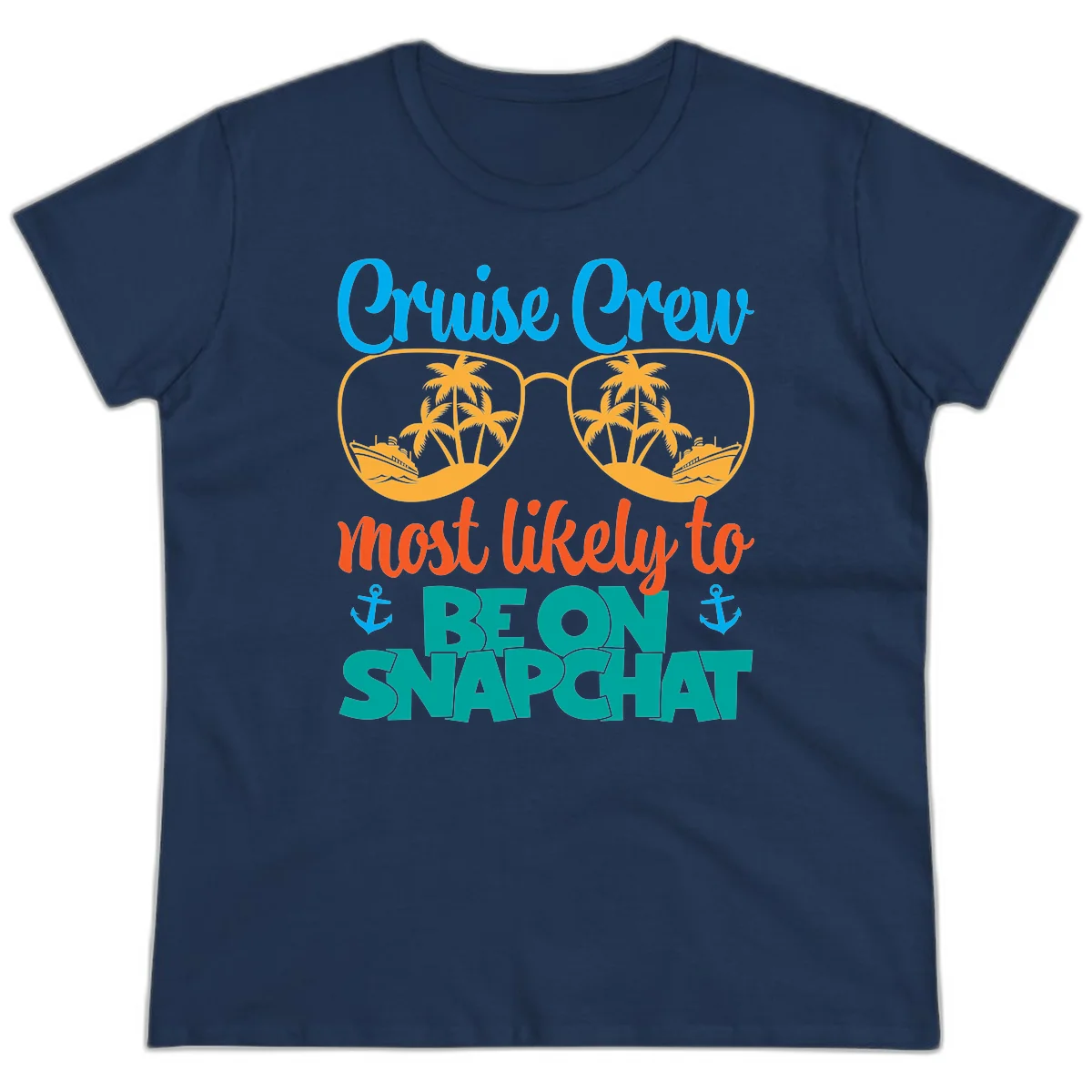 Cruise Crew Most Likely To Snapchat Ladies Tee in Navy