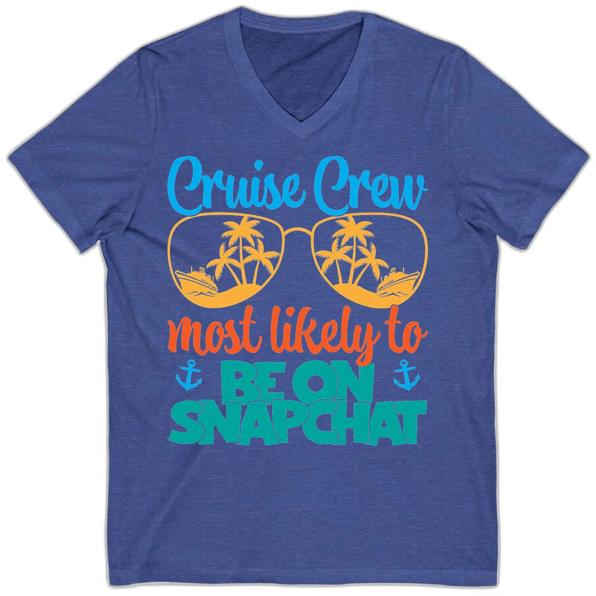 Cruise Crew Most Likely To Snapchat V-Neck in Heather True Royal