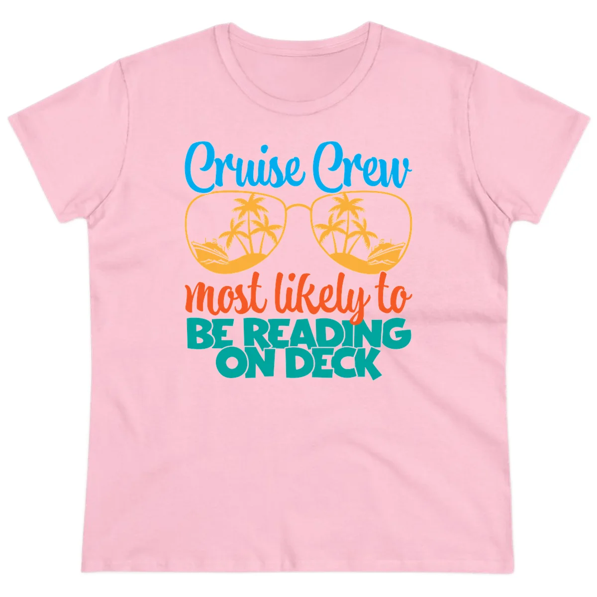Cruise Crew Most Likely To Be Reading Ondeck Ladies Tee in Light Pink