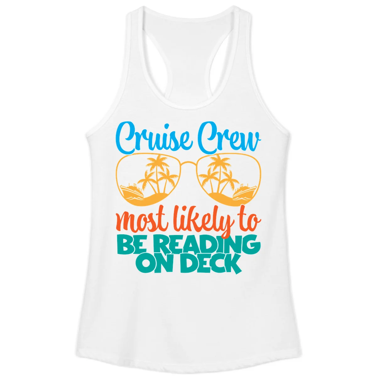 Cruise Crew Most Likely To Be Reading Ondeck Ladies Tank in White