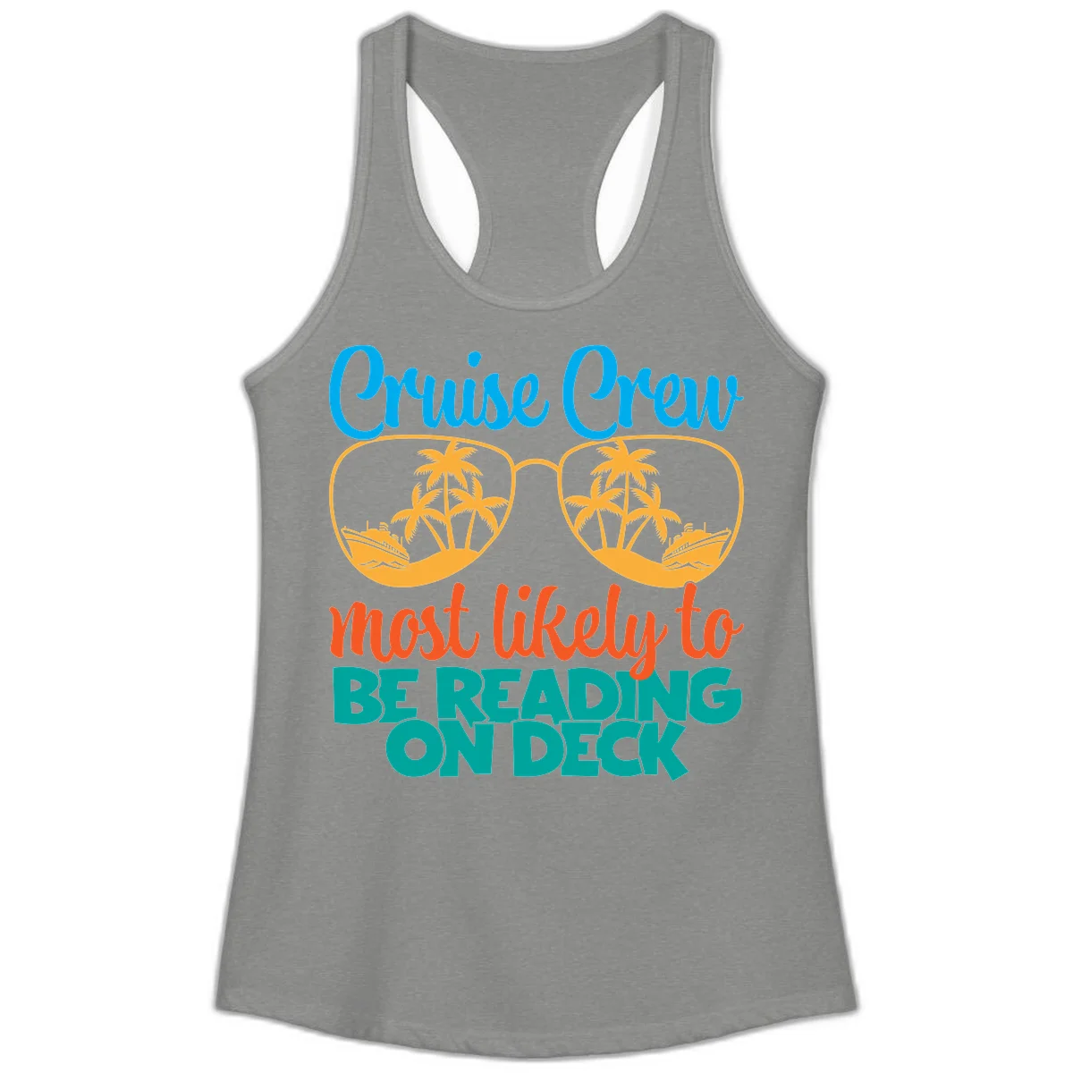 Cruise Crew Most Likely To Be Reading Ondeck Ladies Tank in Heather Grey