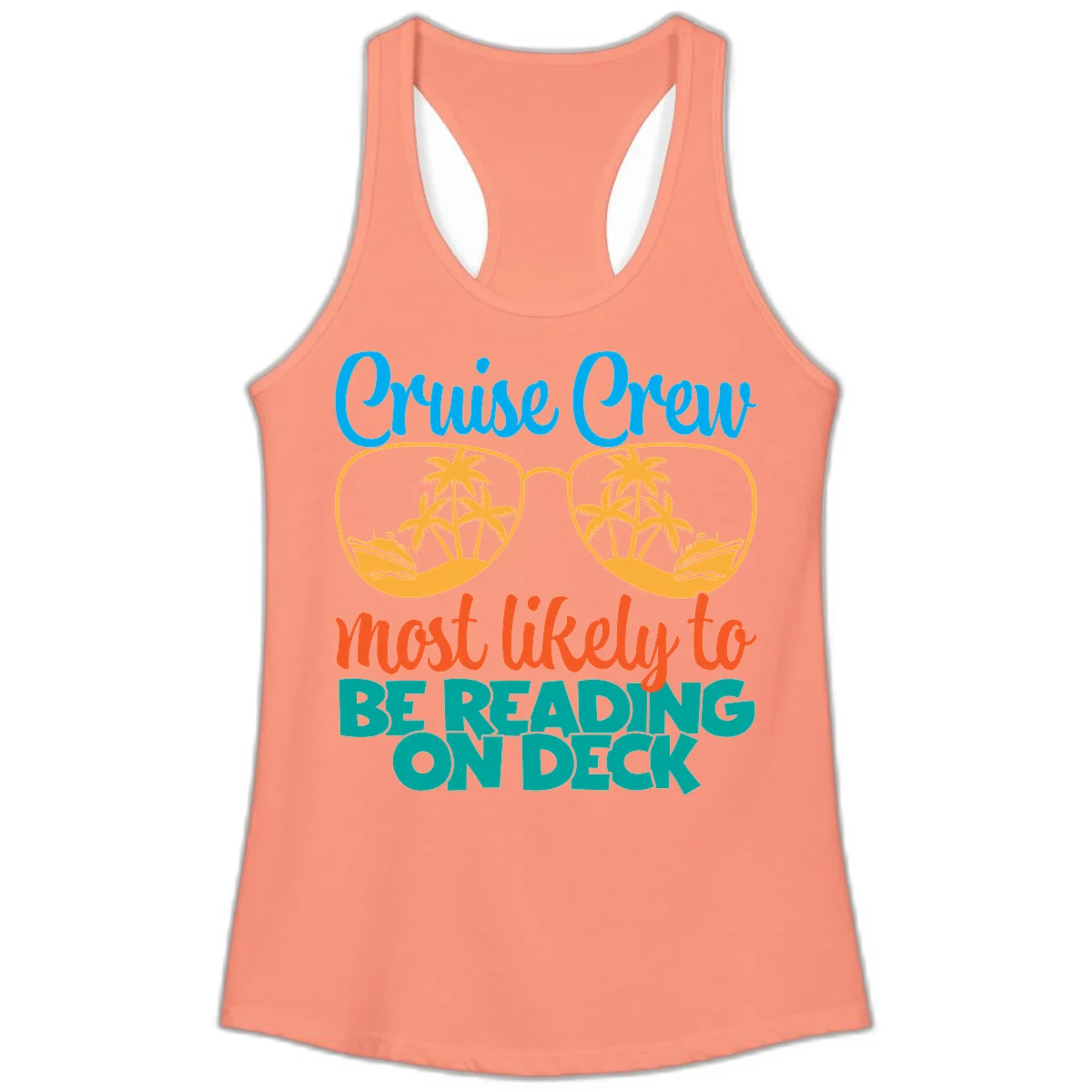 Cruise Crew Most Likely To Be Reading Ondeck Ladies Tank in Solid Light Orange