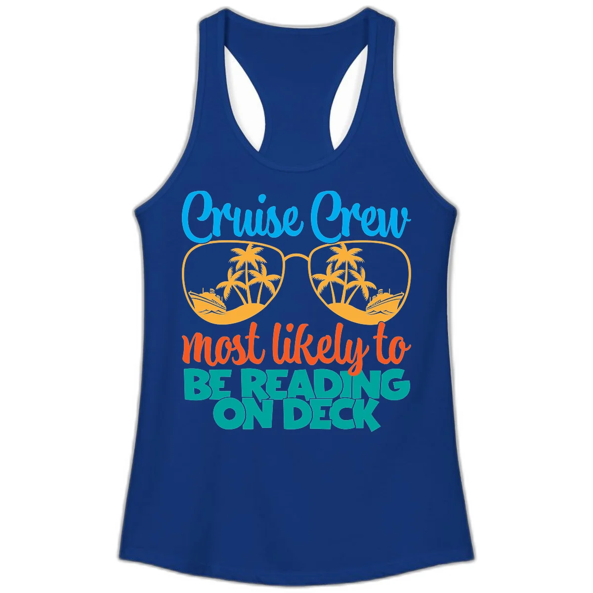 Cruise Crew Most Likely To Be Reading Ondeck Ladies Tank in Solid Royal