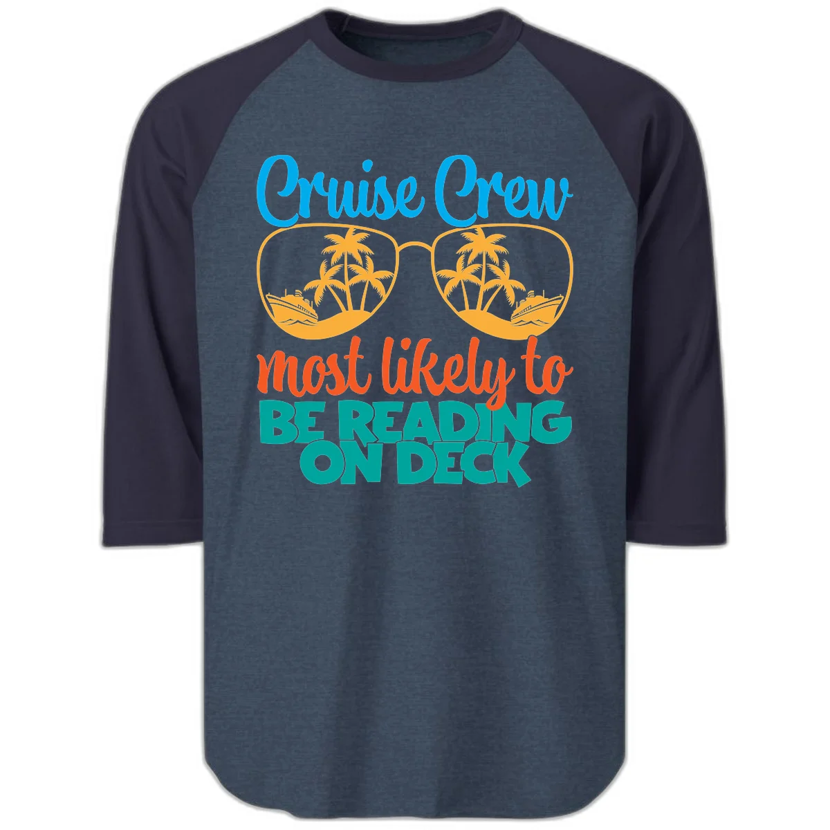 Cruise Crew Most Likely To Be Reading Ondeck Raglan 3/4 in Heather Denim Navy
