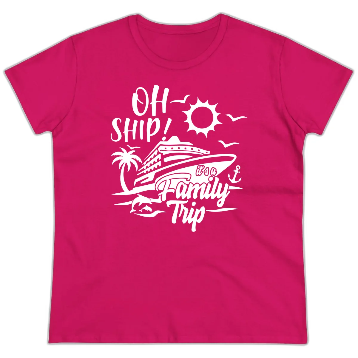 Oh Ship Family Trip Ladies Tee in Heliconia