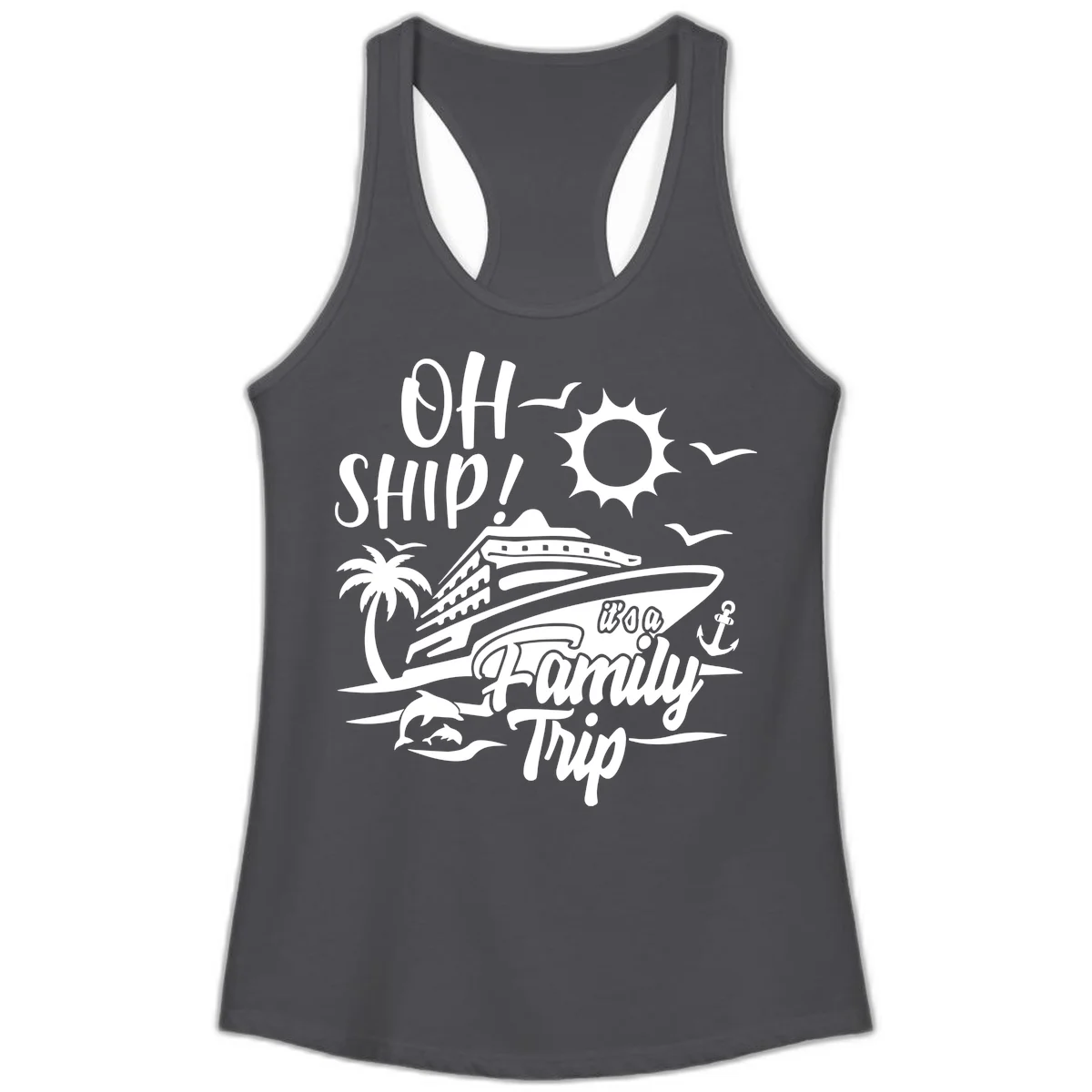 Oh Ship Family Trip Ladies Tank in Solid Dark Gray