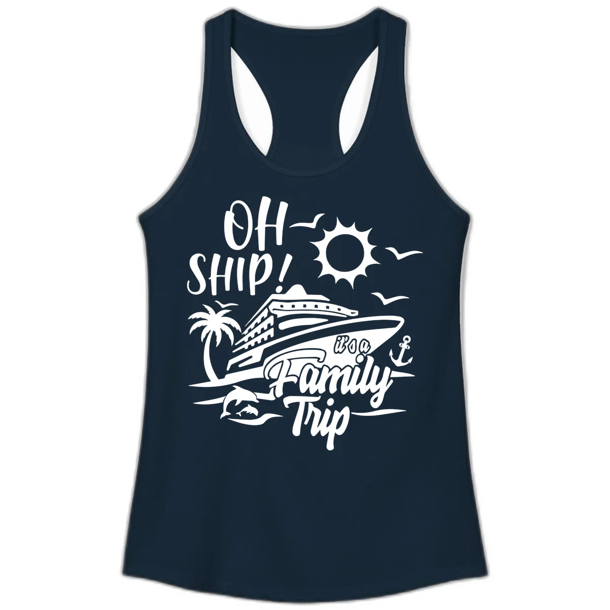 Oh Ship Family Trip Ladies Tank in Solid Midnight Navy