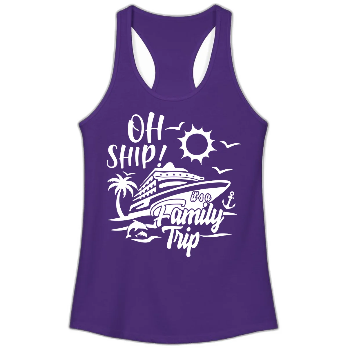 Oh Ship Family Trip Ladies Tank in Solid Purple Rush