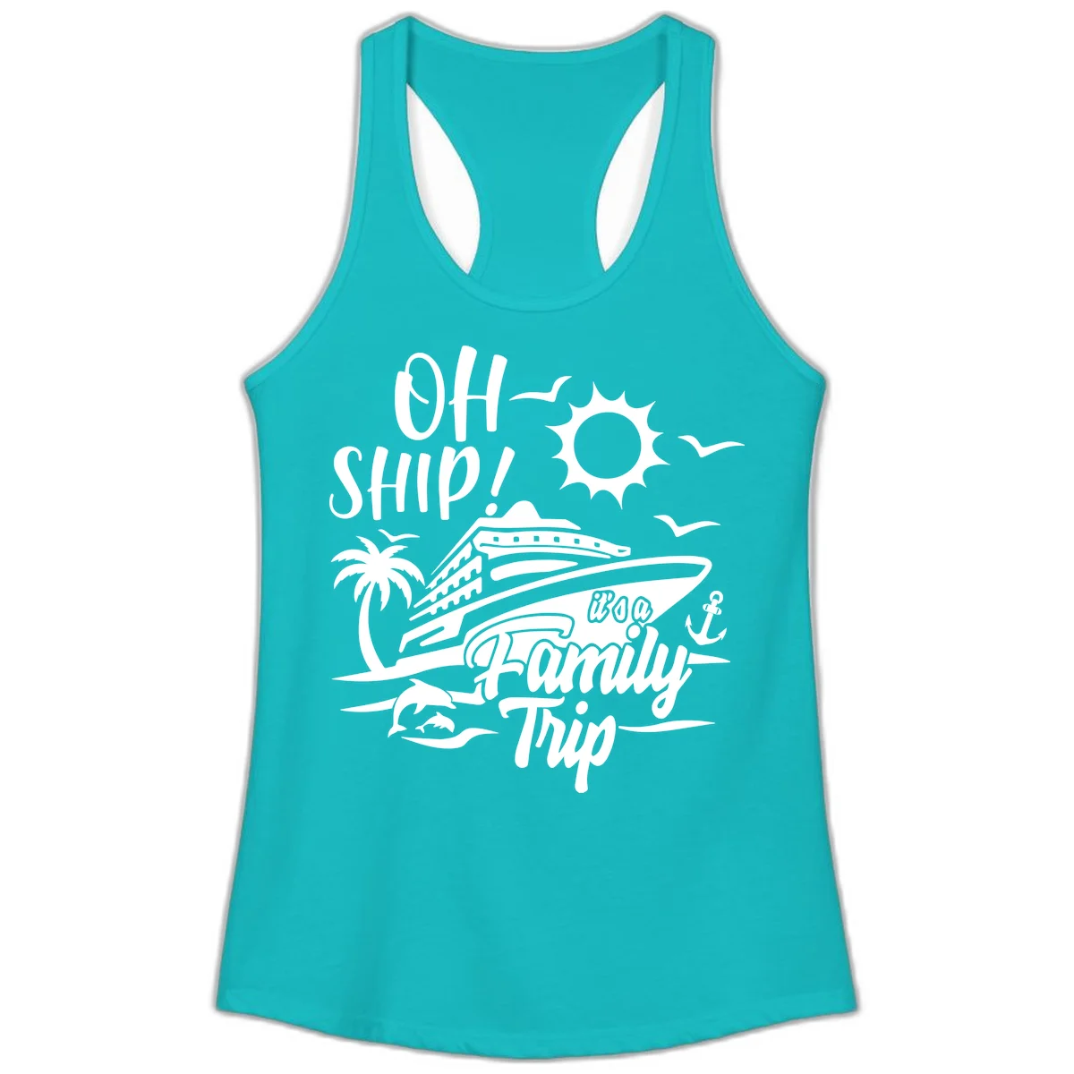 Oh Ship Family Trip Ladies Tank in Tahiti Blue