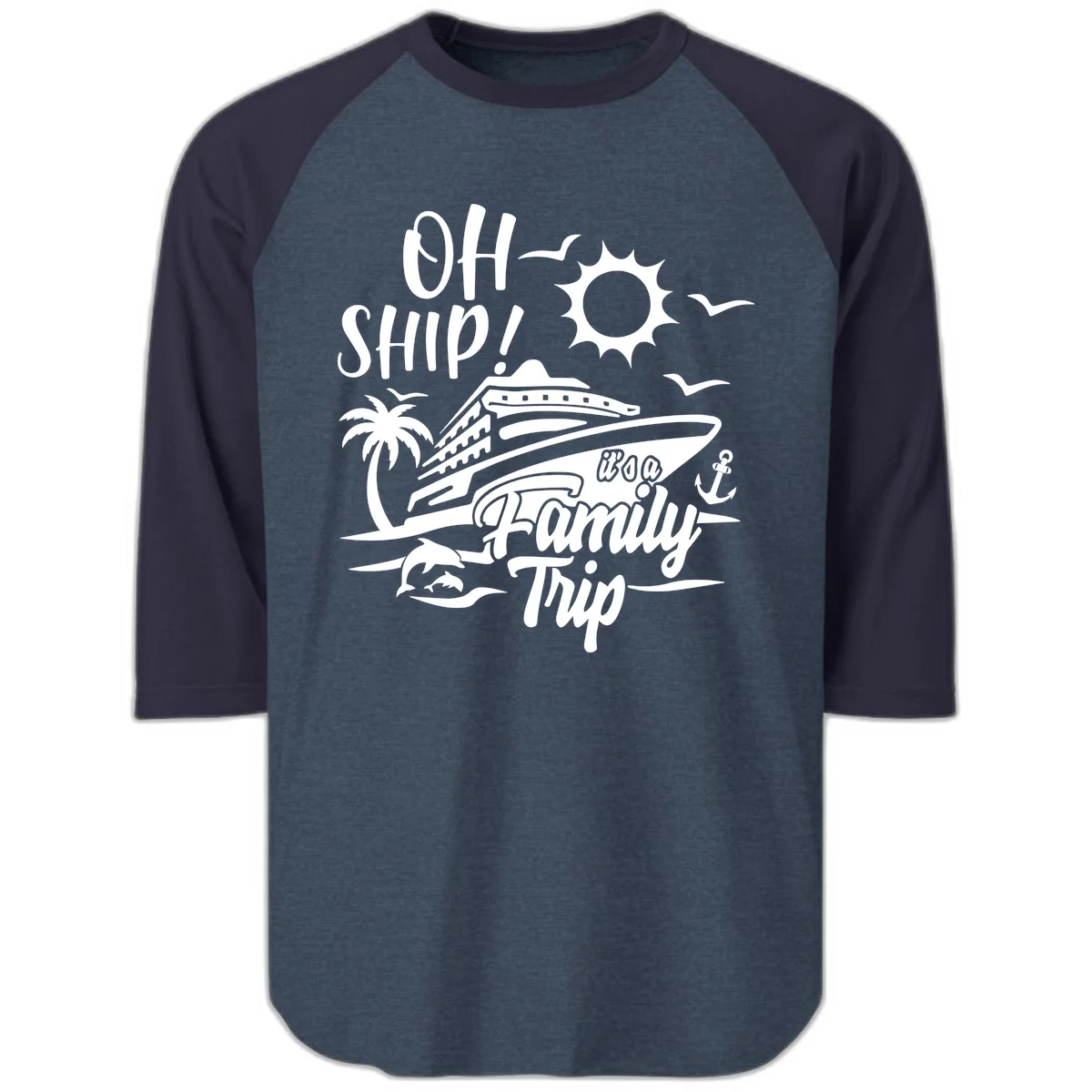 Oh Ship Family Trip Raglan 3/4 in Heather Denim Navy