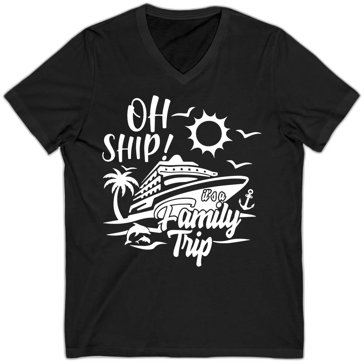 Oh Ship Family Trip V-Neck in Black