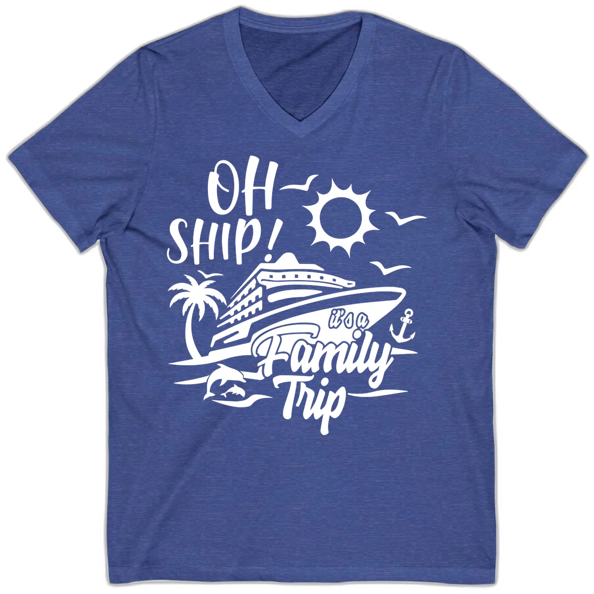 Oh Ship Family Trip V-Neck in Heather True Royal