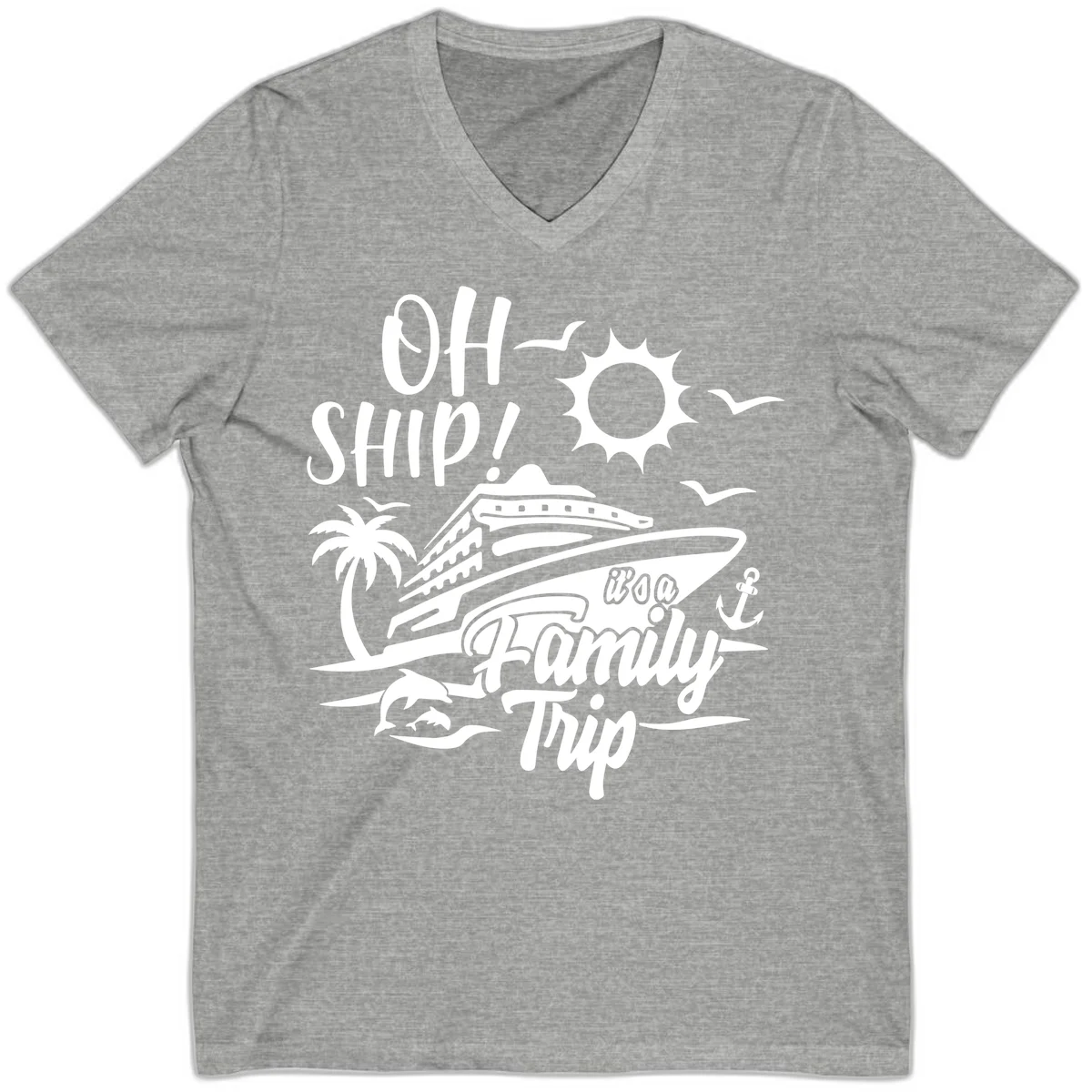 Oh Ship Family Trip V-Neck in Athletic Heather