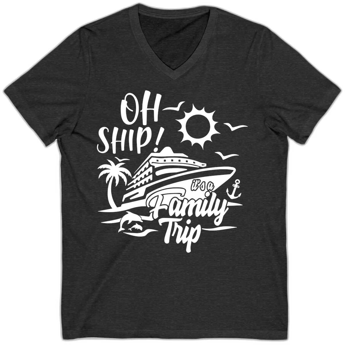 Oh Ship Family Trip V-Neck in Dark Grey Heather