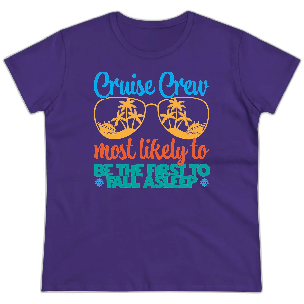 Cruise Crew Most Likely To Fall Asleep Ladies Tee in Purple
