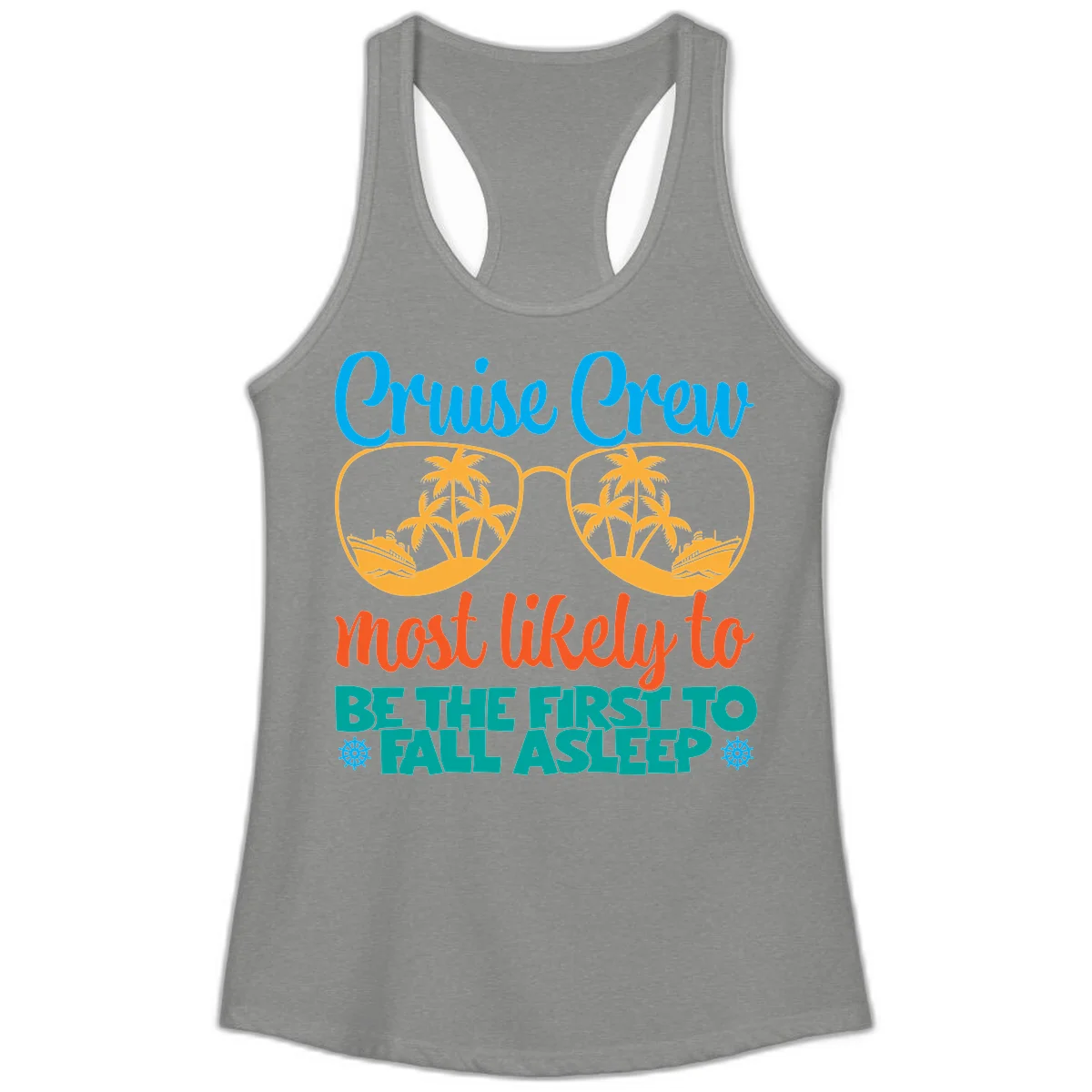 Cruise Crew Most Likely To Fall Asleep Ladies Tank in Heather Grey
