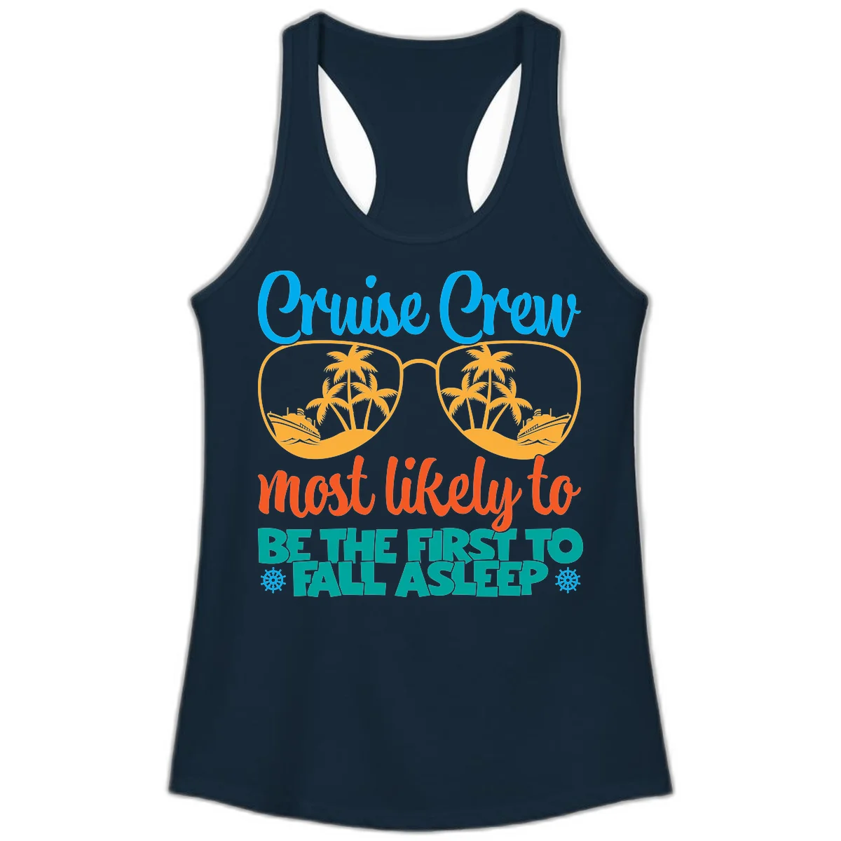 Cruise Crew Most Likely To Fall Asleep Ladies Tank in Solid Midnight Navy