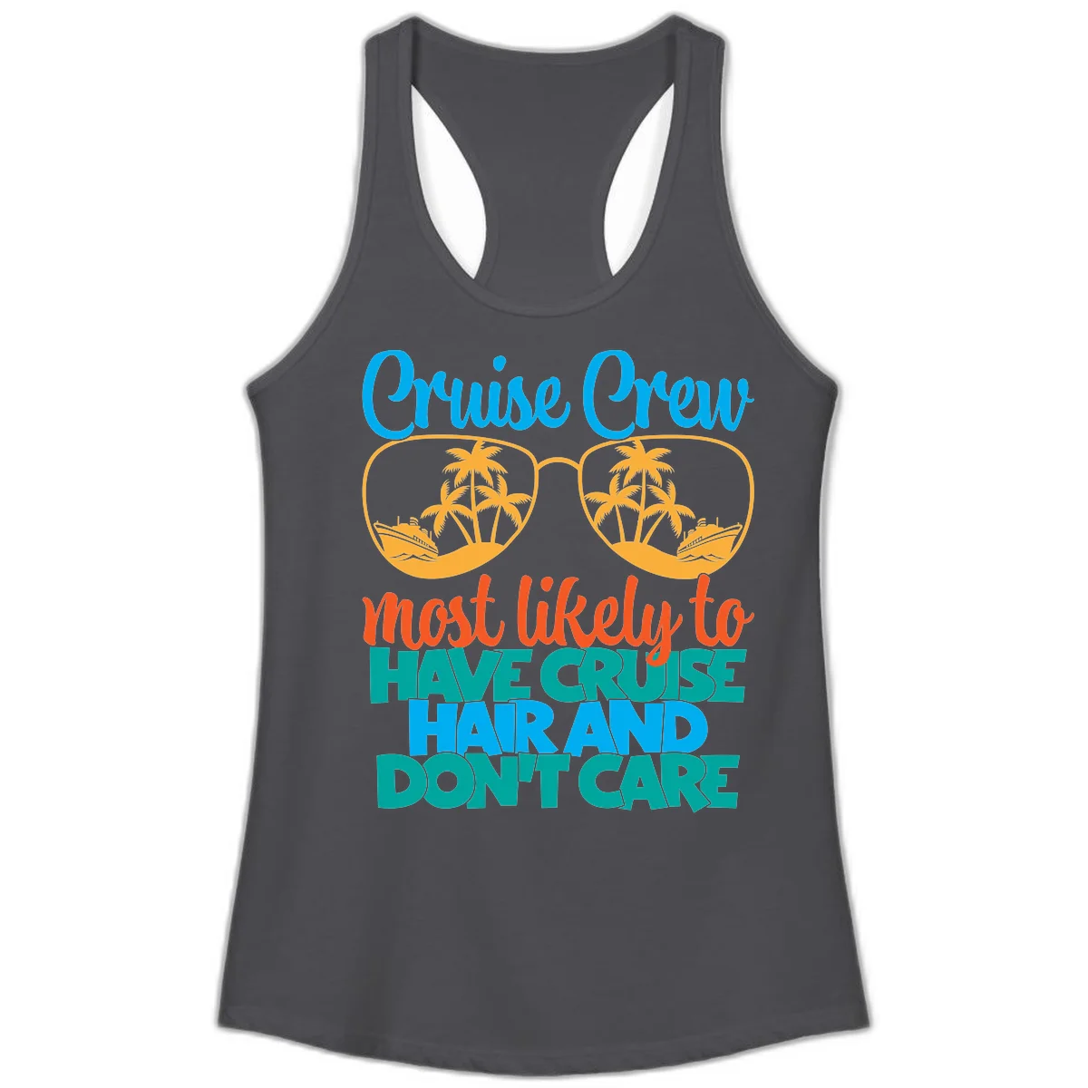Cruise Crew Most Likely To Have Cruise Hand Ladies Tank in Solid Dark Gray