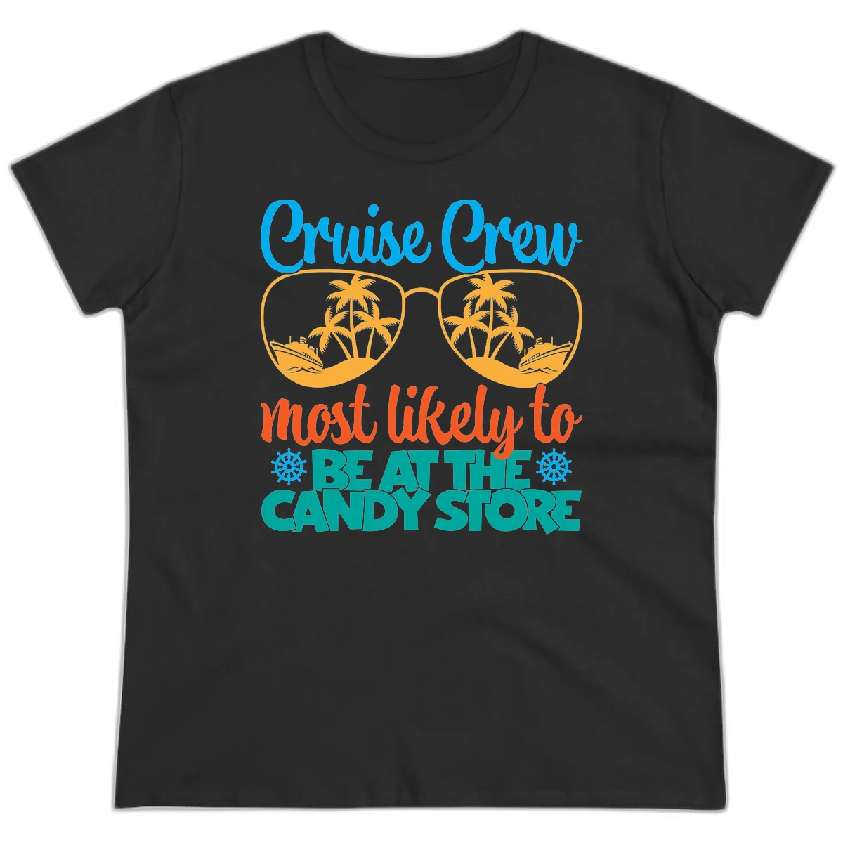 Cruise Crew Most Likely To Breathe Candy Store Ladies Tee in Black