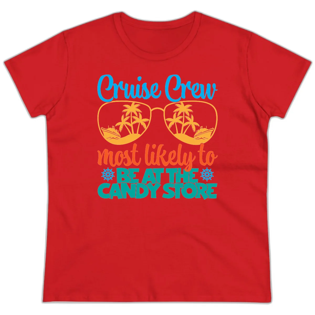 Cruise Crew Most Likely To Breathe Candy Store Ladies Tee in Red