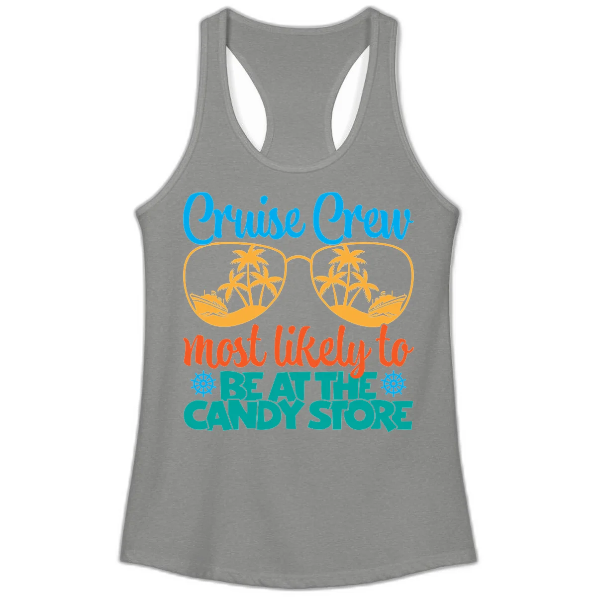 Cruise Crew Most Likely To Breathe Candy Store Ladies Tank in Heather Grey