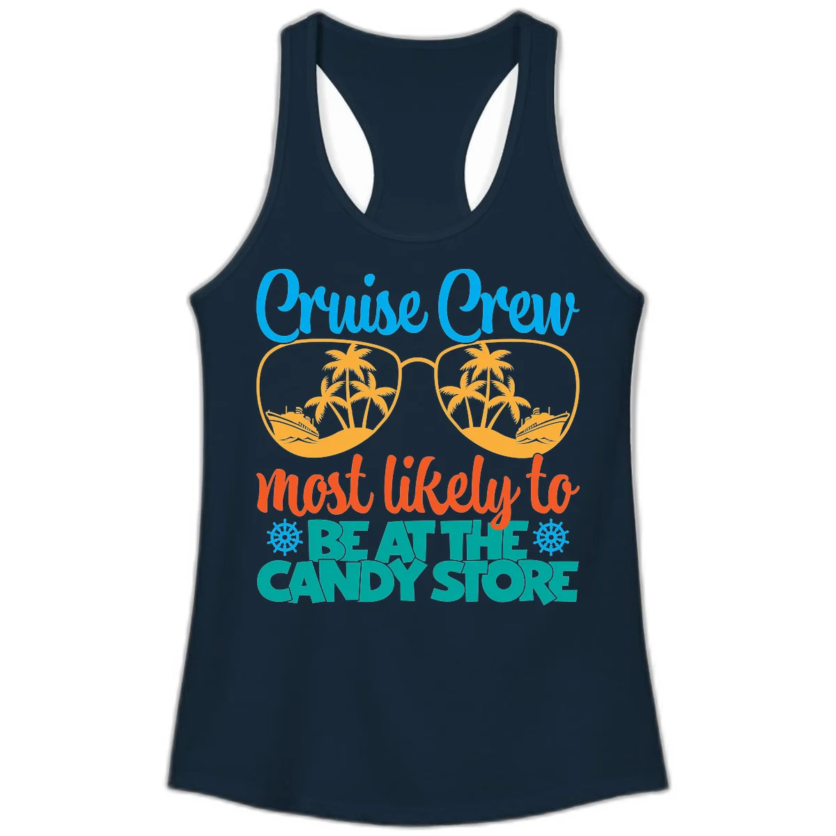 Cruise Crew Most Likely To Breathe Candy Store Ladies Tank in Solid Midnight Navy