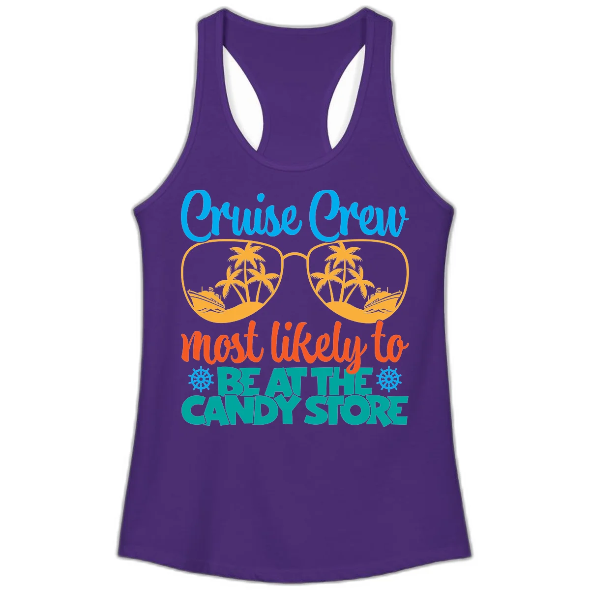 Cruise Crew Most Likely To Breathe Candy Store Ladies Tank in Solid Purple Rush