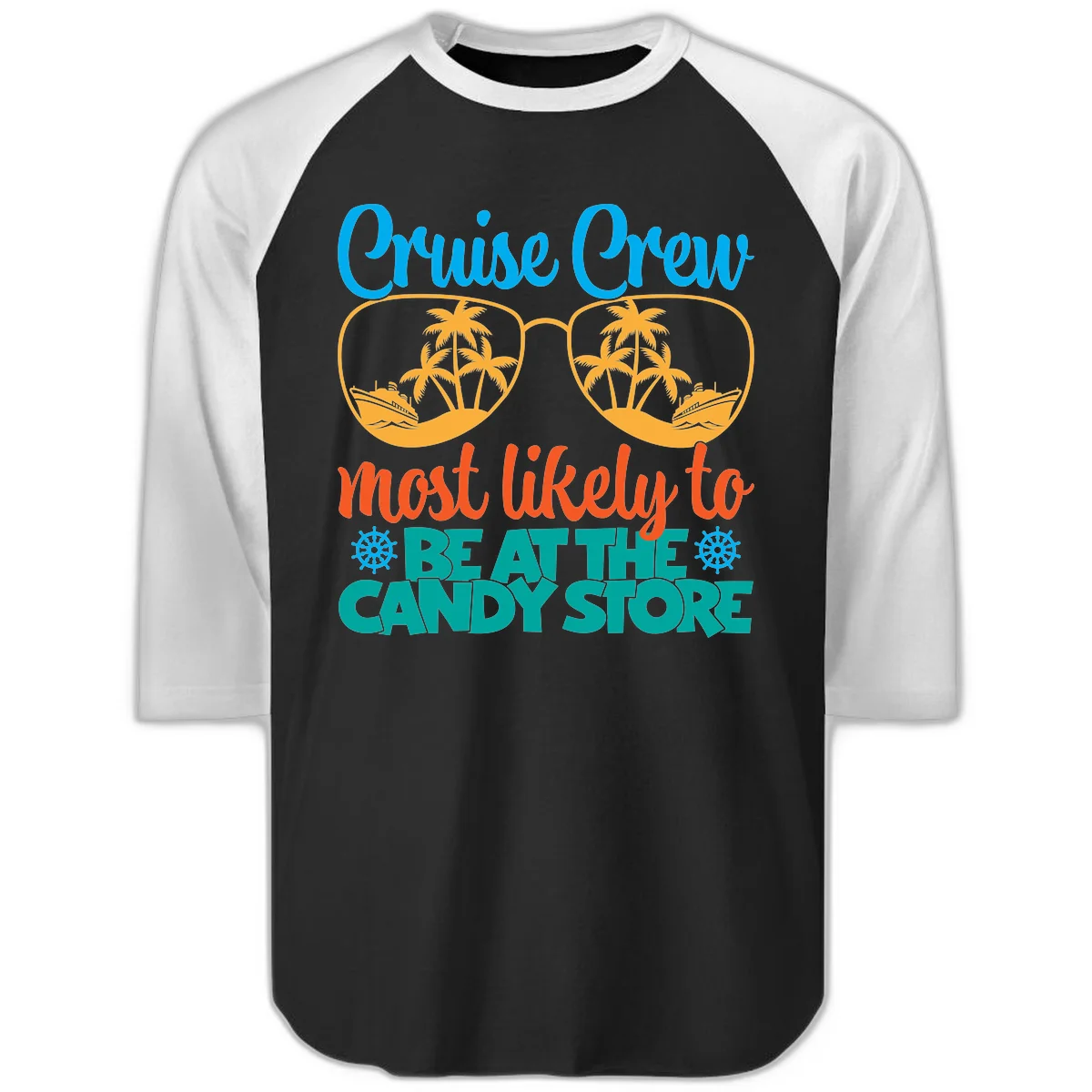 Cruise Crew Most Likely To Breathe Candy Store Raglan 3/4 in Black White