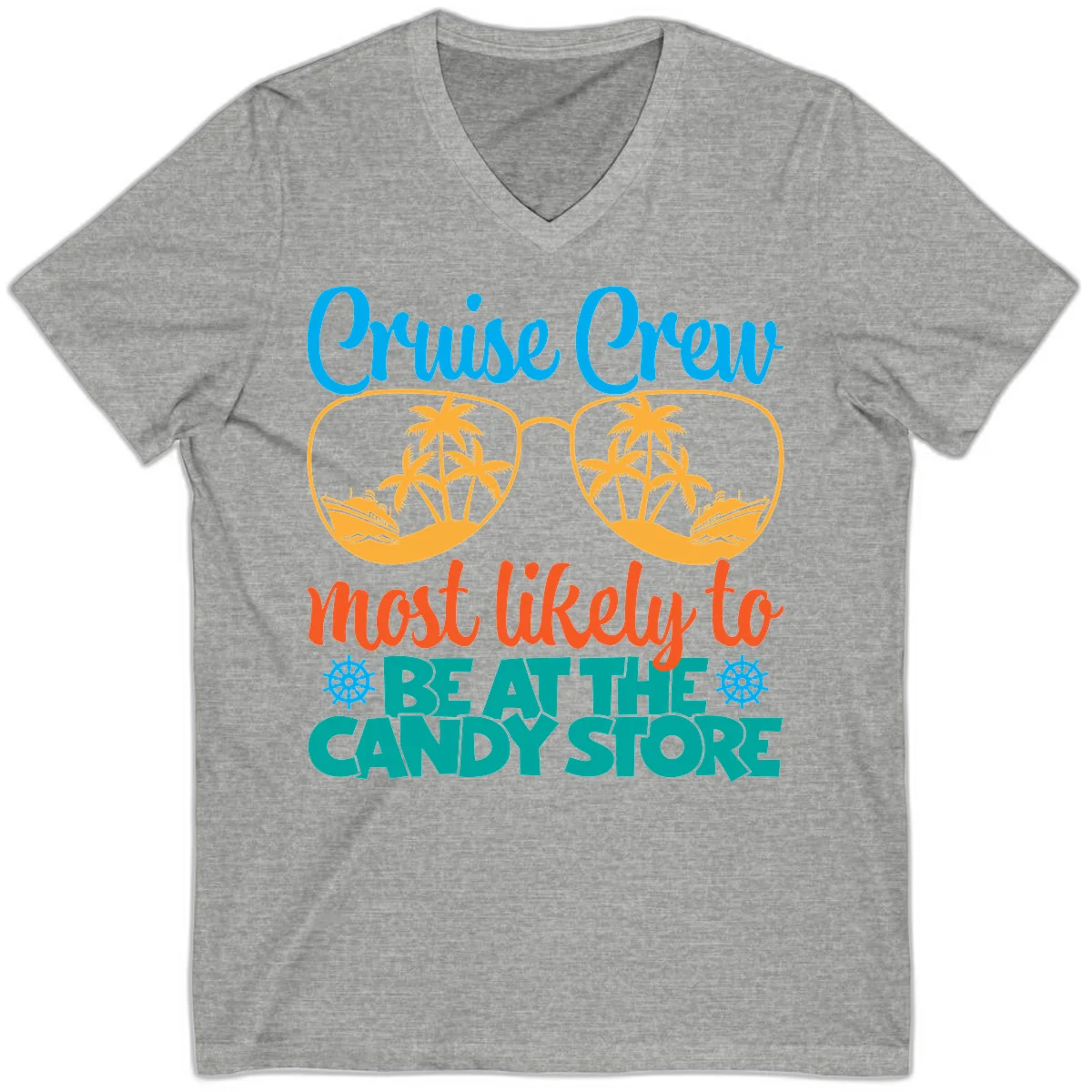 Cruise Crew Most Likely To Breathe Candy Store V-Neck in Athletic Heather