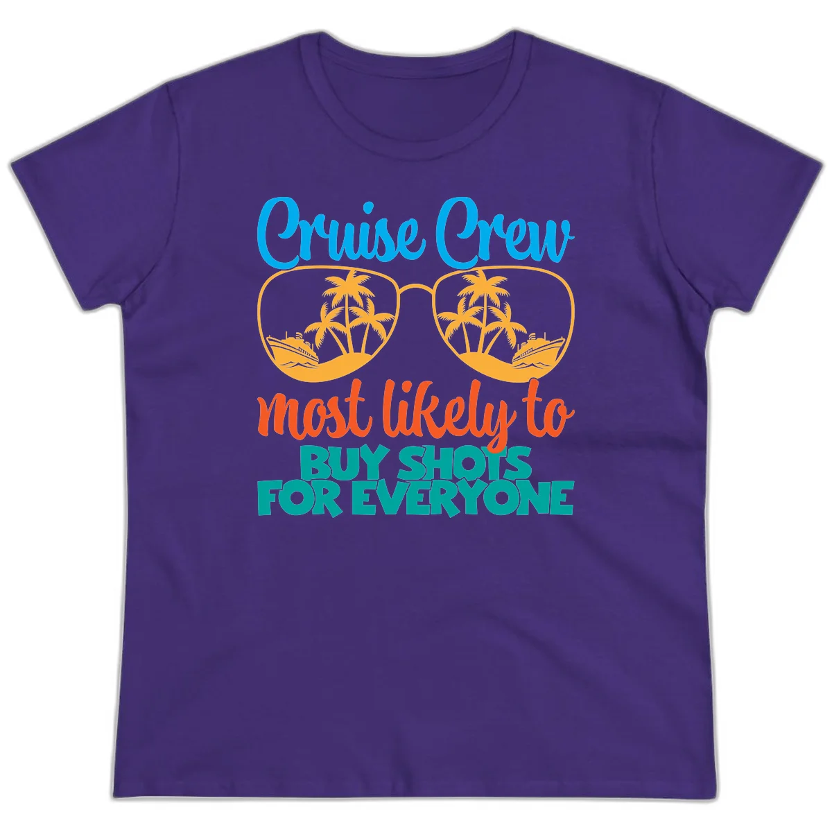 Cruise Crew Most Likely To Buy Shots Ladies Tee in Purple