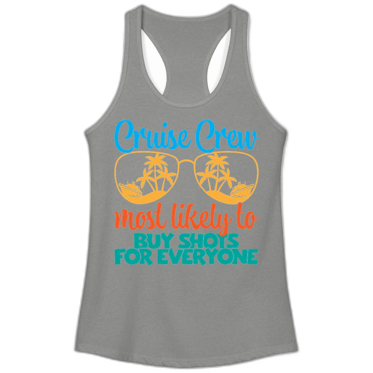 Cruise Crew Most Likely To Buy Shots Ladies Tank in Heather Grey
