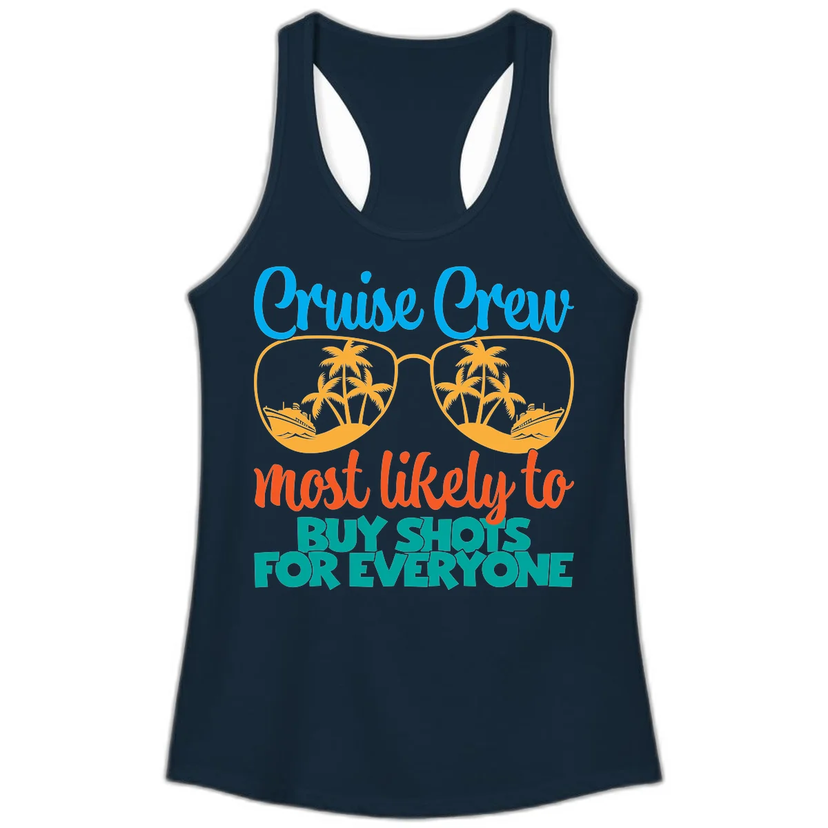 Cruise Crew Most Likely To Buy Shots Ladies Tank in Solid Midnight Navy
